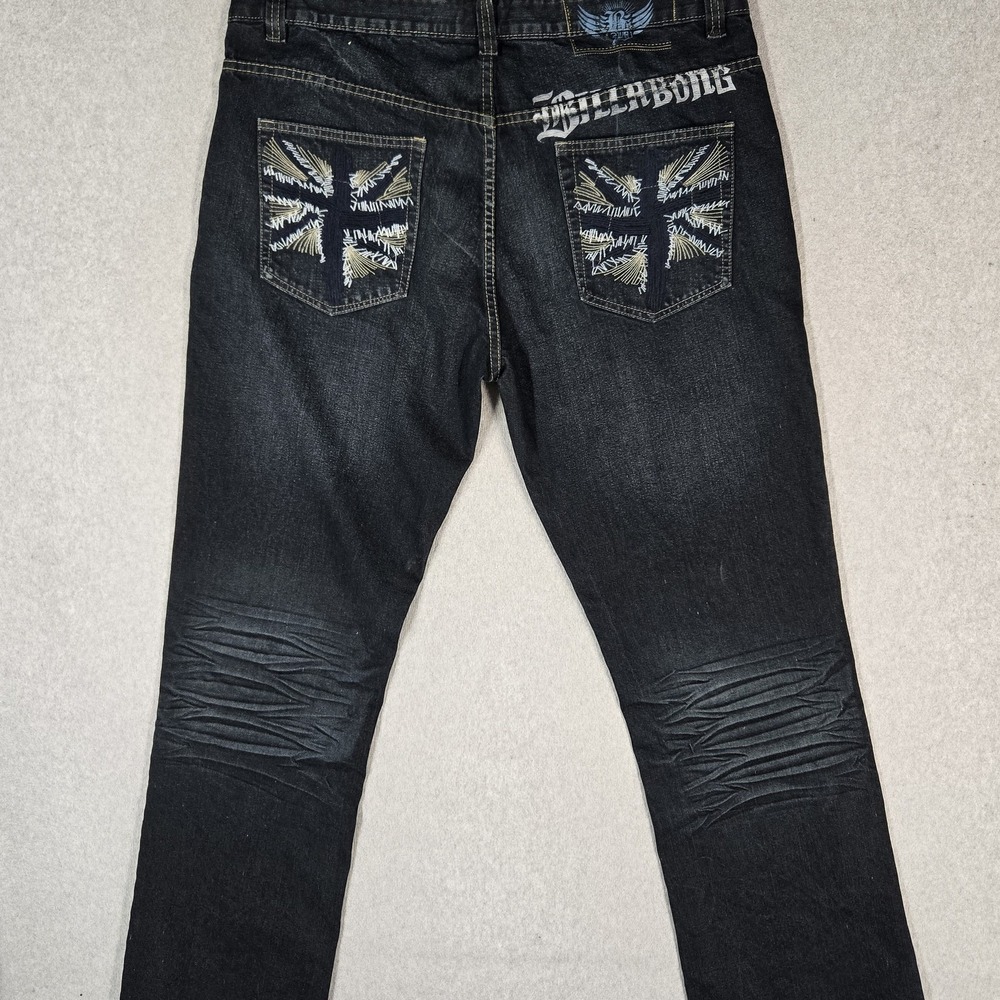 BILLABONG Men Jeans 40 Blue Denim Embroidered Union Jack Y2K Whiskers READ
